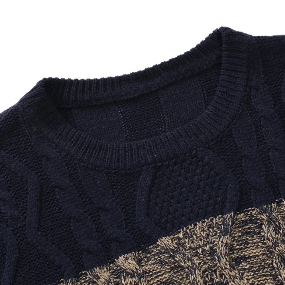 Casual Multicolor Cable Knit Men's Color Block Swe - Picture 7 of 11